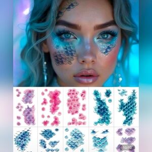 Mermaid Scale Face Tattoos 10 Piece Set